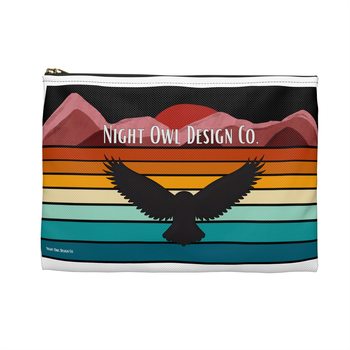 Sunset Owl Accessory Pouch - Travel Makeup Bag, Organizer for School, Gift for Nature Lovers, Cute Pencil Case, Boho Style Bag