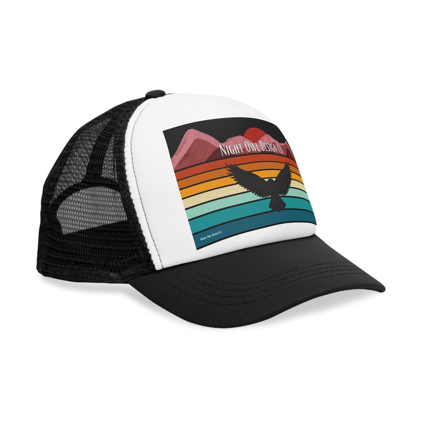 Night Owl Design Co. Retro Mountain Trucker Cap | Fun Outdoor Hat | Gift for Hikers, Adventurers, & Nature Lovers, Casual Wear, LGBTQ+ Pride