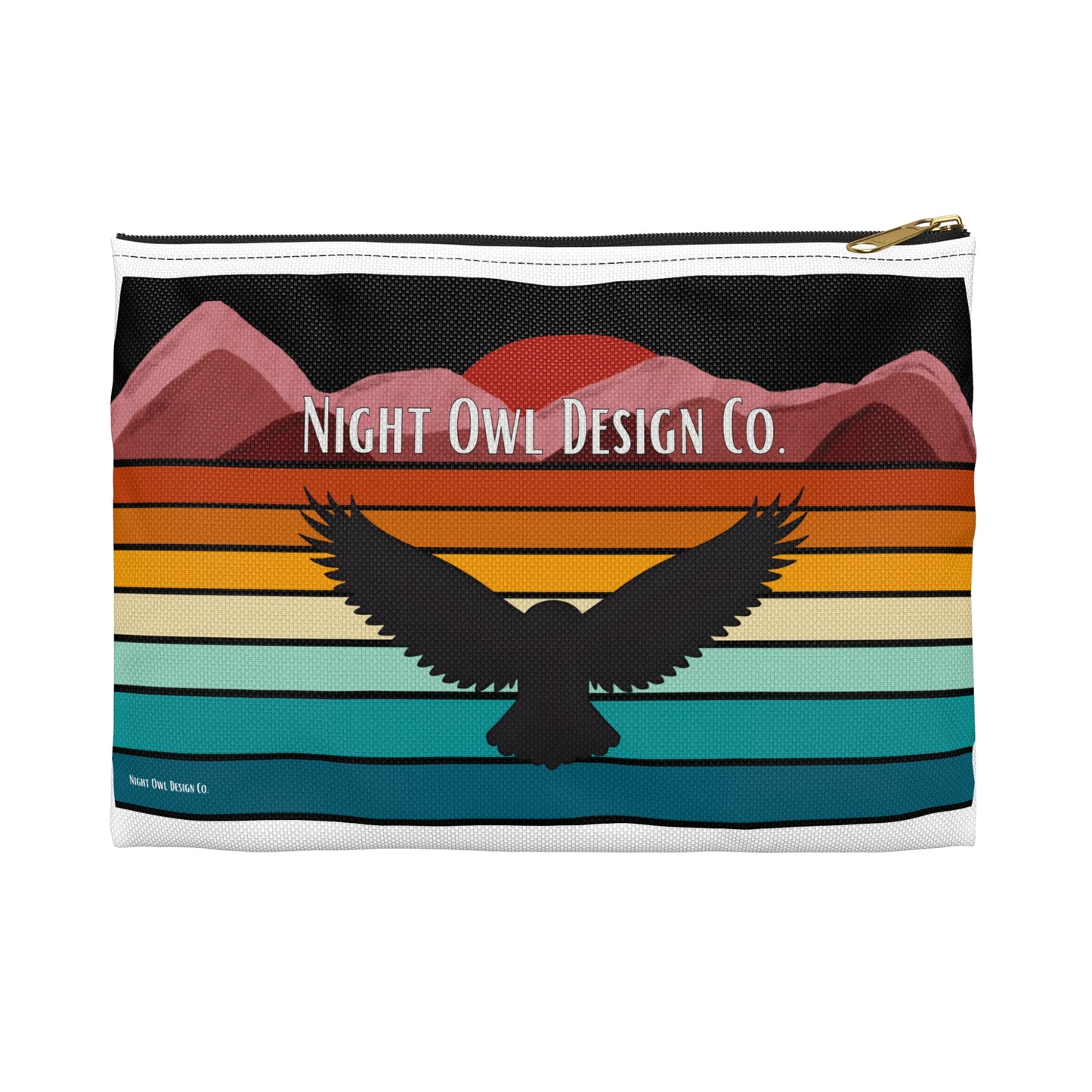 Sunset Owl Accessory Pouch - Travel Makeup Bag, Organizer for School, Gift for Nature Lovers, Cute Pencil Case, Boho Style Bag