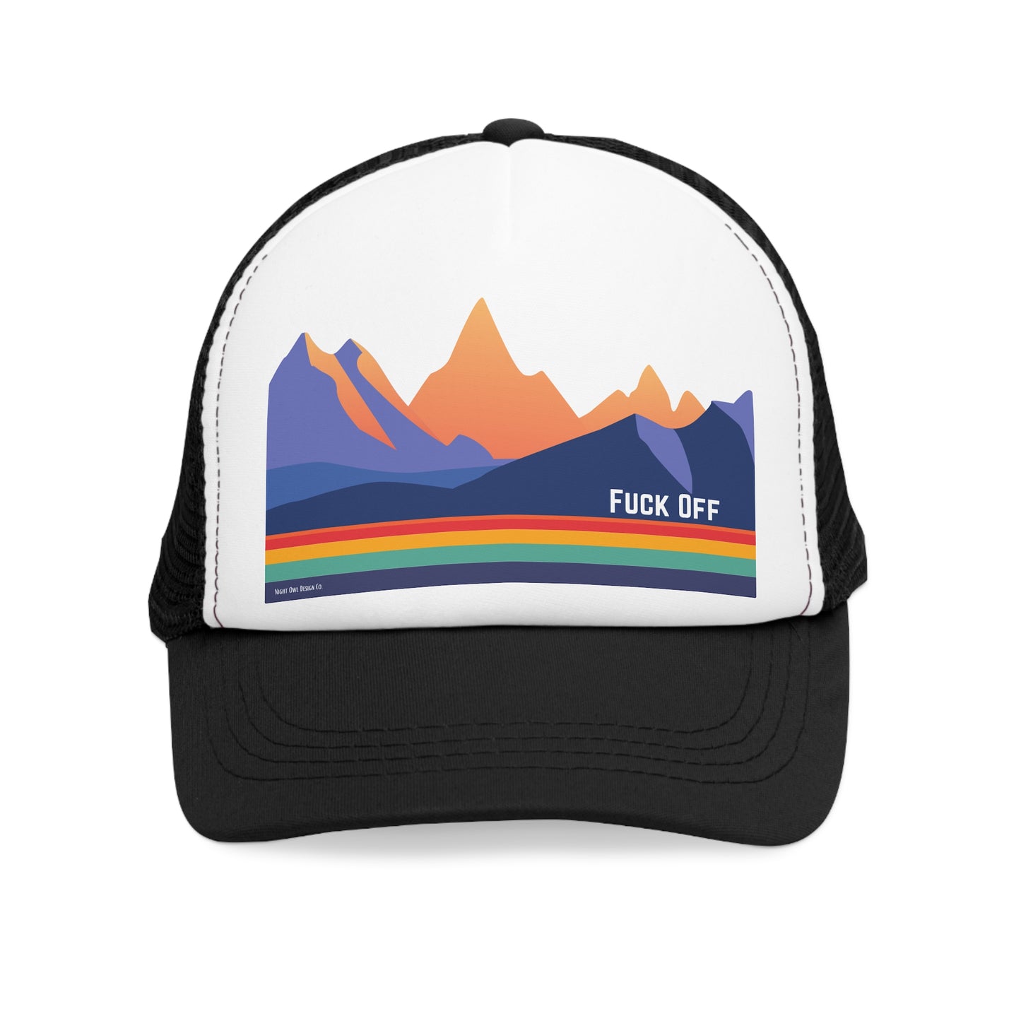 Fuck Off | Funny Retro Mountain Trucker Cap | Fun Outdoor Hat | Gift for Hikers, Adventurers, & Nature Lovers, Casual Wear, LGBTQ+ Pride