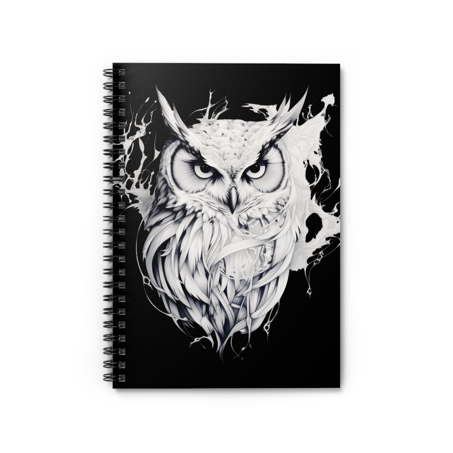 Owl Art Spiral Notebook, Creative Writing Journal, Black and White Sketch, Gift for Students, Unique Stationery, Note Taking