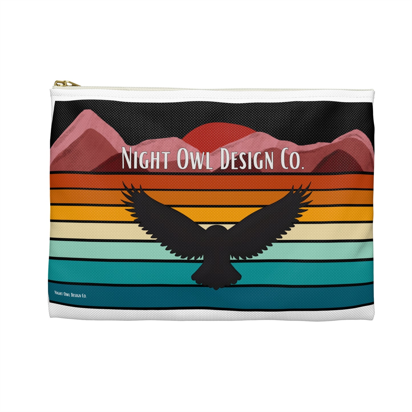Sunset Owl Accessory Pouch - Travel Makeup Bag, Organizer for School, Gift for Nature Lovers, Cute Pencil Case, Boho Style Bag