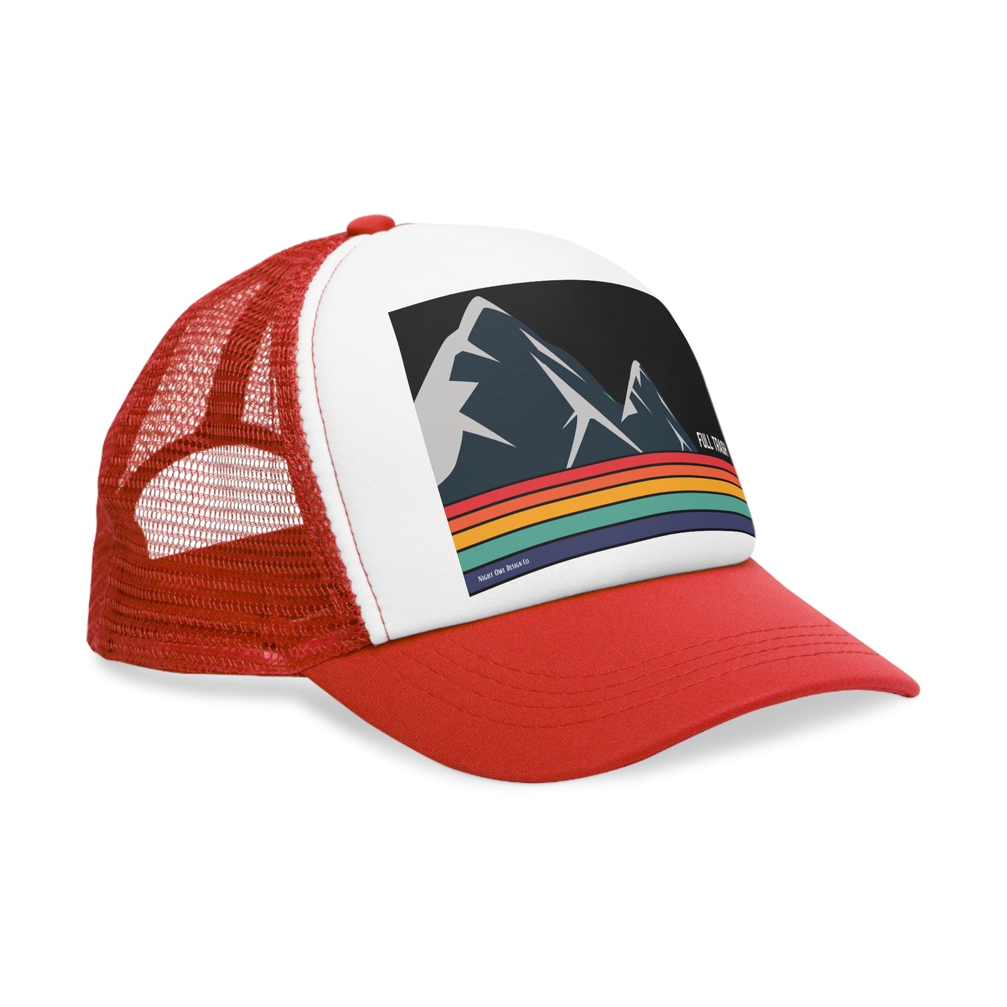 'Full Trash' Mountain Trucker Hat Retro Mountain Trucker Cap | Fun Outdoor Hat | Gift for Hikers, Adventurers, & Nature Lovers, Casual Wear, LGBTQ+ Pride