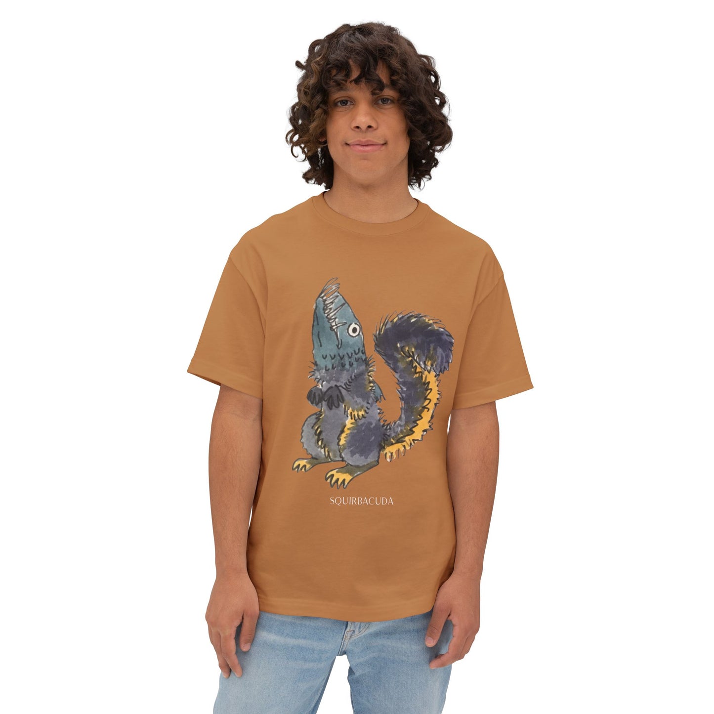 'Squirbacuda' Barracuda meets Squirrel original Design Cute Animal Graphic Boxy Tee, Unisex T-Shirt, Oversized Tee for Casual Wear, Perfect Gift for Animal Lovers, Humor Tee
