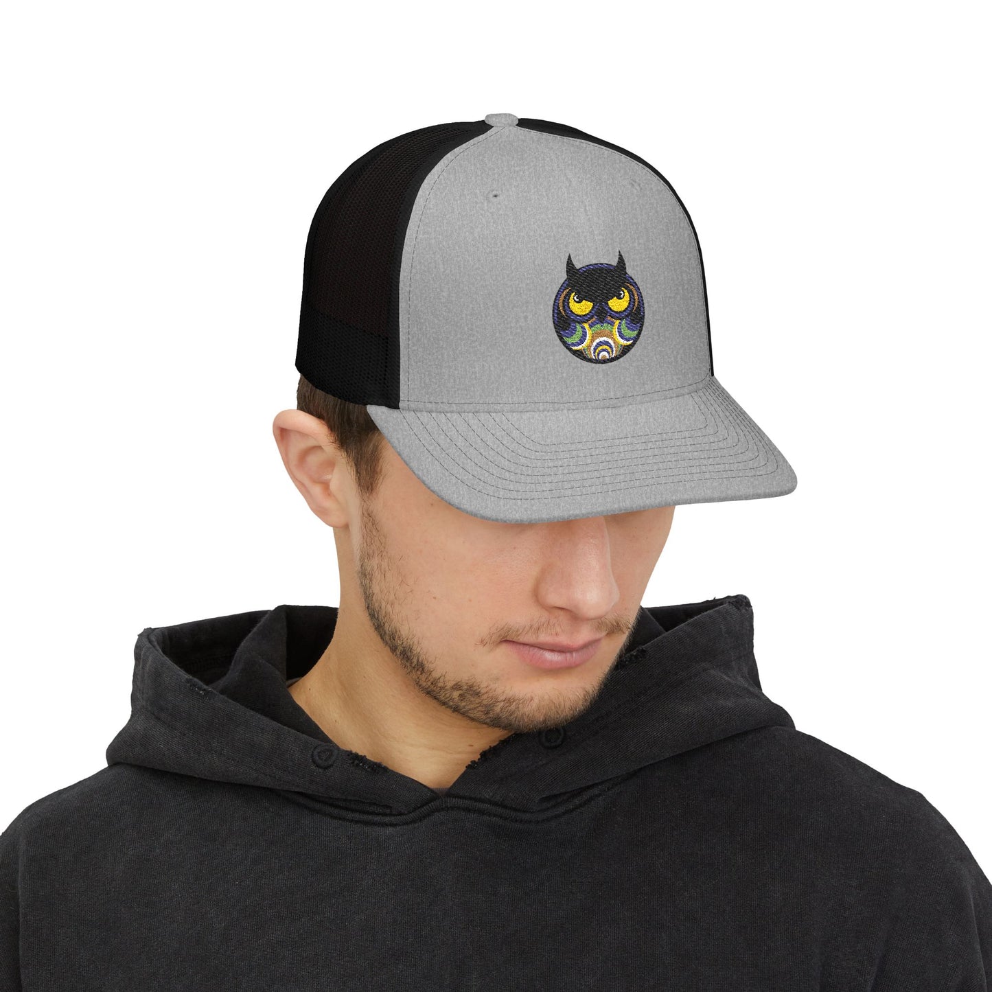 Embroidered Trucker Cap — Retro Night Owl Snapback