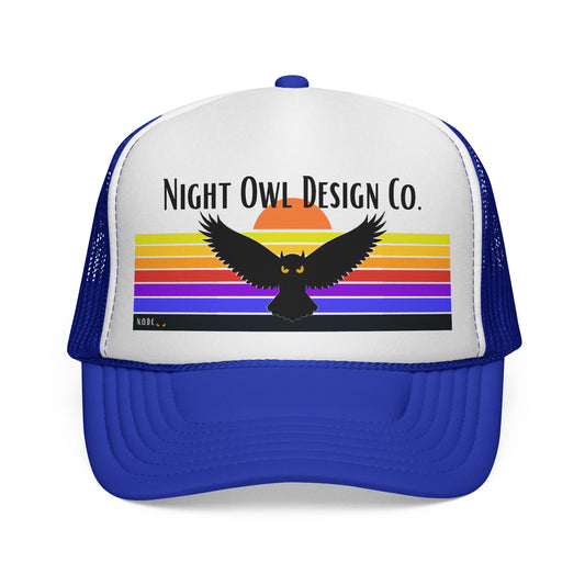 Night Owl Trucker Hat — Retro Sunset Owl