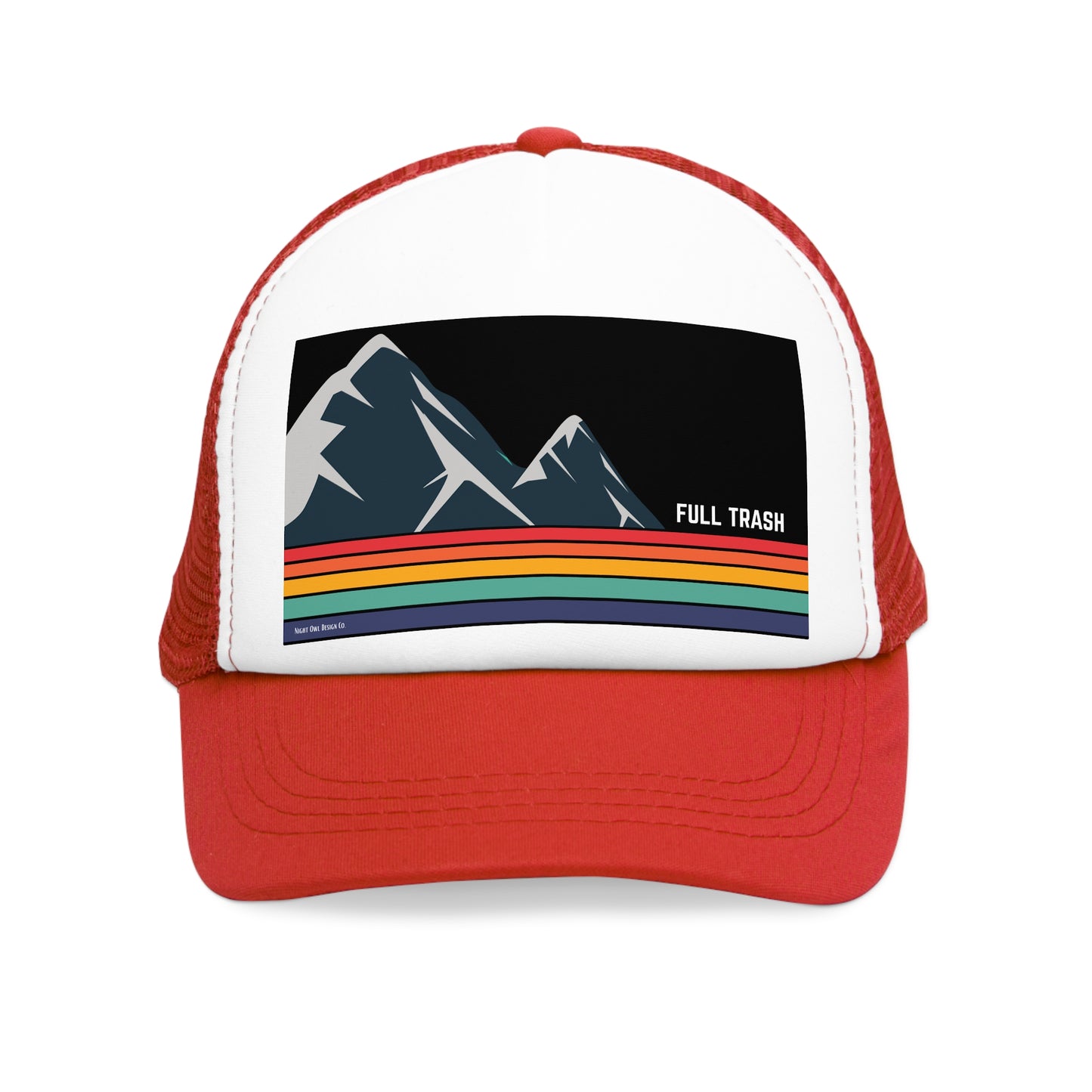 'Full Trash' Mountain Trucker Hat Retro Mountain Trucker Cap | Fun Outdoor Hat | Gift for Hikers, Adventurers, & Nature Lovers, Casual Wear, LGBTQ+ Pride