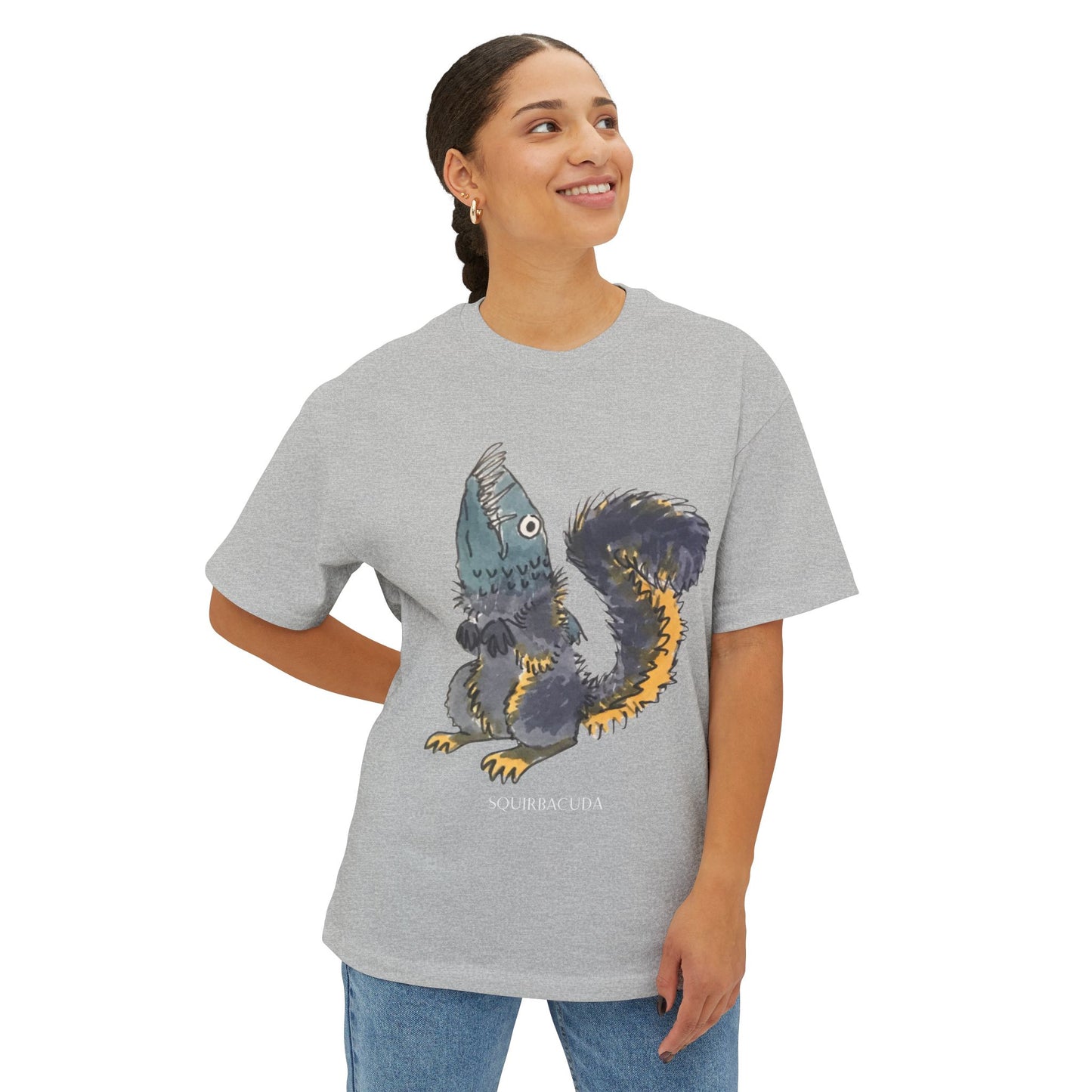 'Squirbacuda' Barracuda meets Squirrel original Design Cute Animal Graphic Boxy Tee, Unisex T-Shirt, Oversized Tee for Casual Wear, Perfect Gift for Animal Lovers, Humor Tee