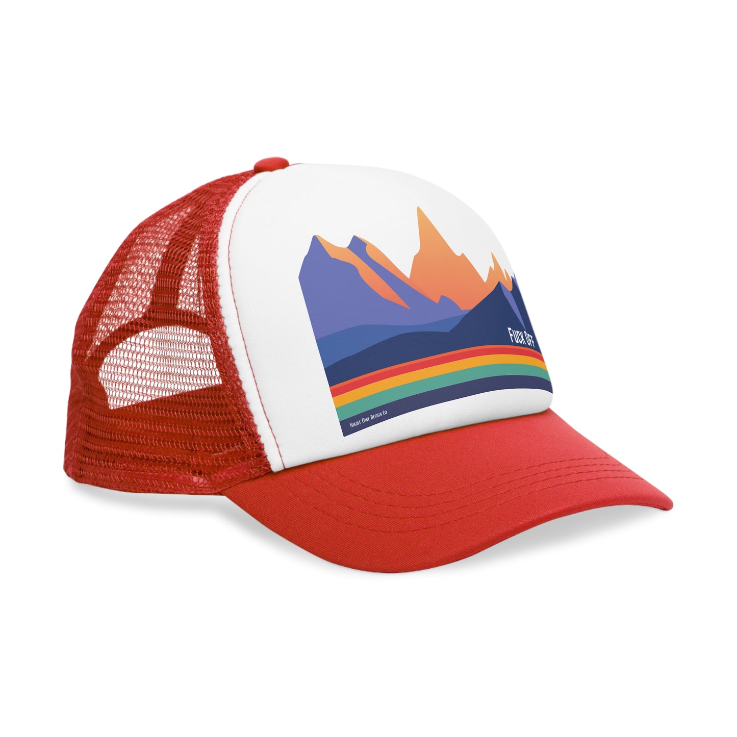 Fuck Off | Funny Retro Mountain Trucker Cap | Fun Outdoor Hat | Gift for Hikers, Adventurers, & Nature Lovers, Casual Wear, LGBTQ+ Pride
