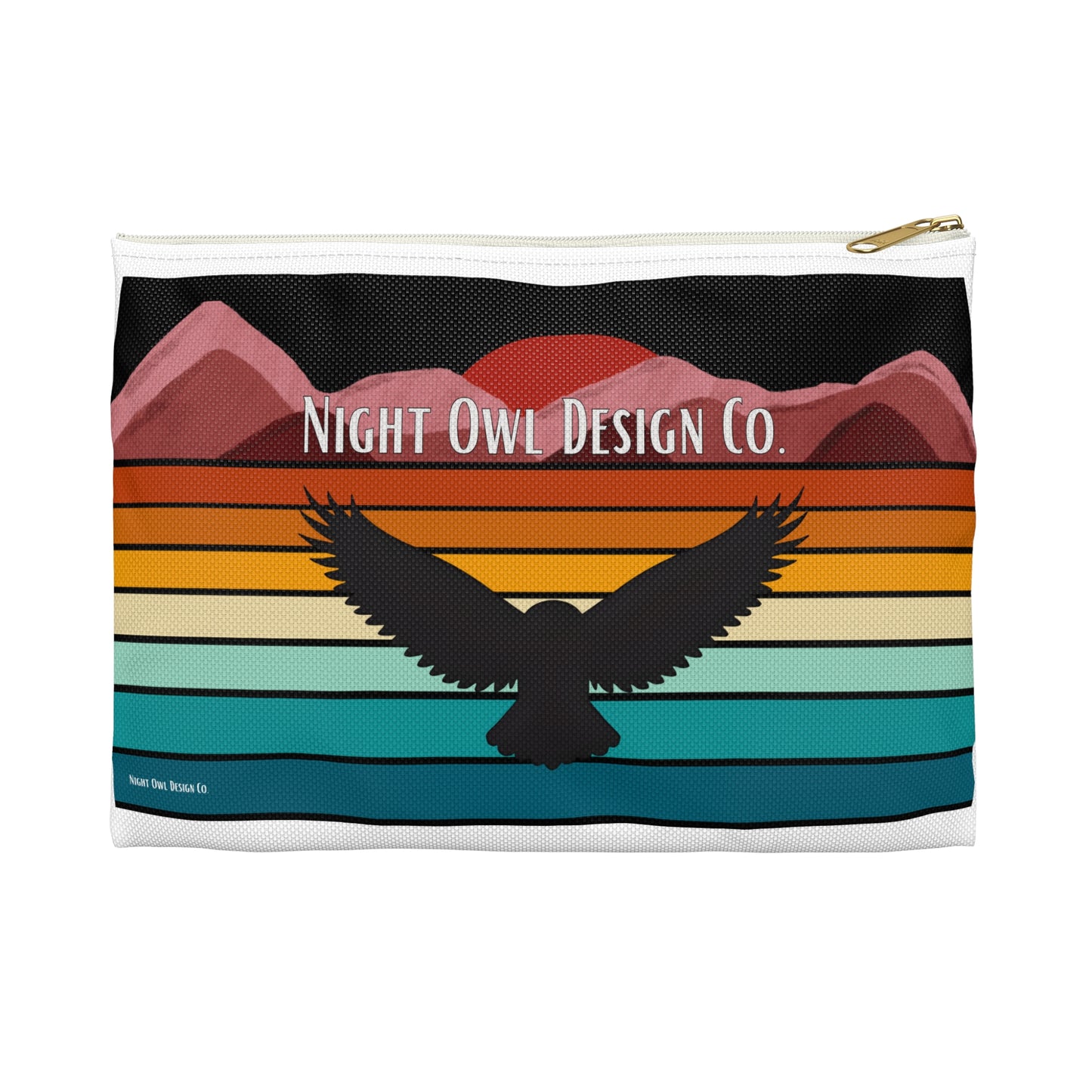 Sunset Owl Accessory Pouch - Travel Makeup Bag, Organizer for School, Gift for Nature Lovers, Cute Pencil Case, Boho Style Bag