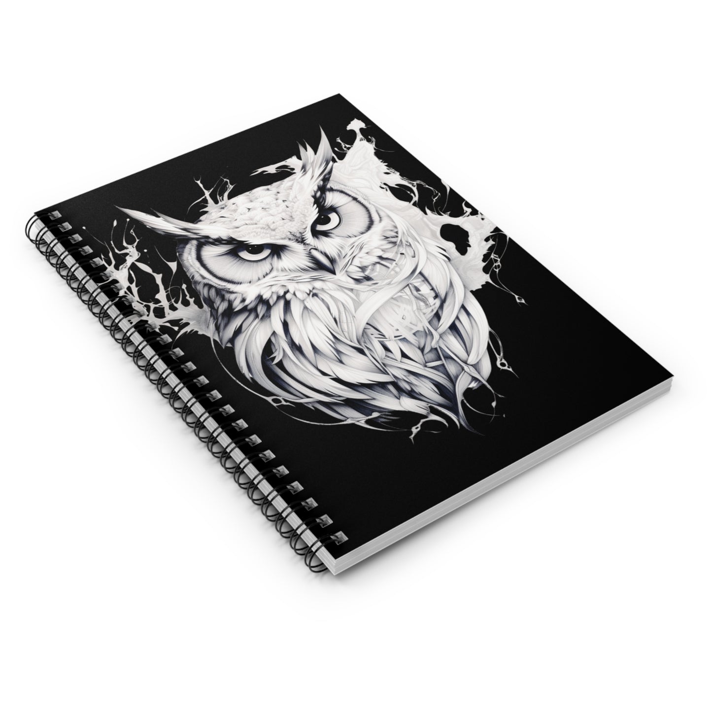 Owl Art Spiral Notebook, Creative Writing Journal, Black and White Sketch, Gift for Students, Unique Stationery, Note Taking