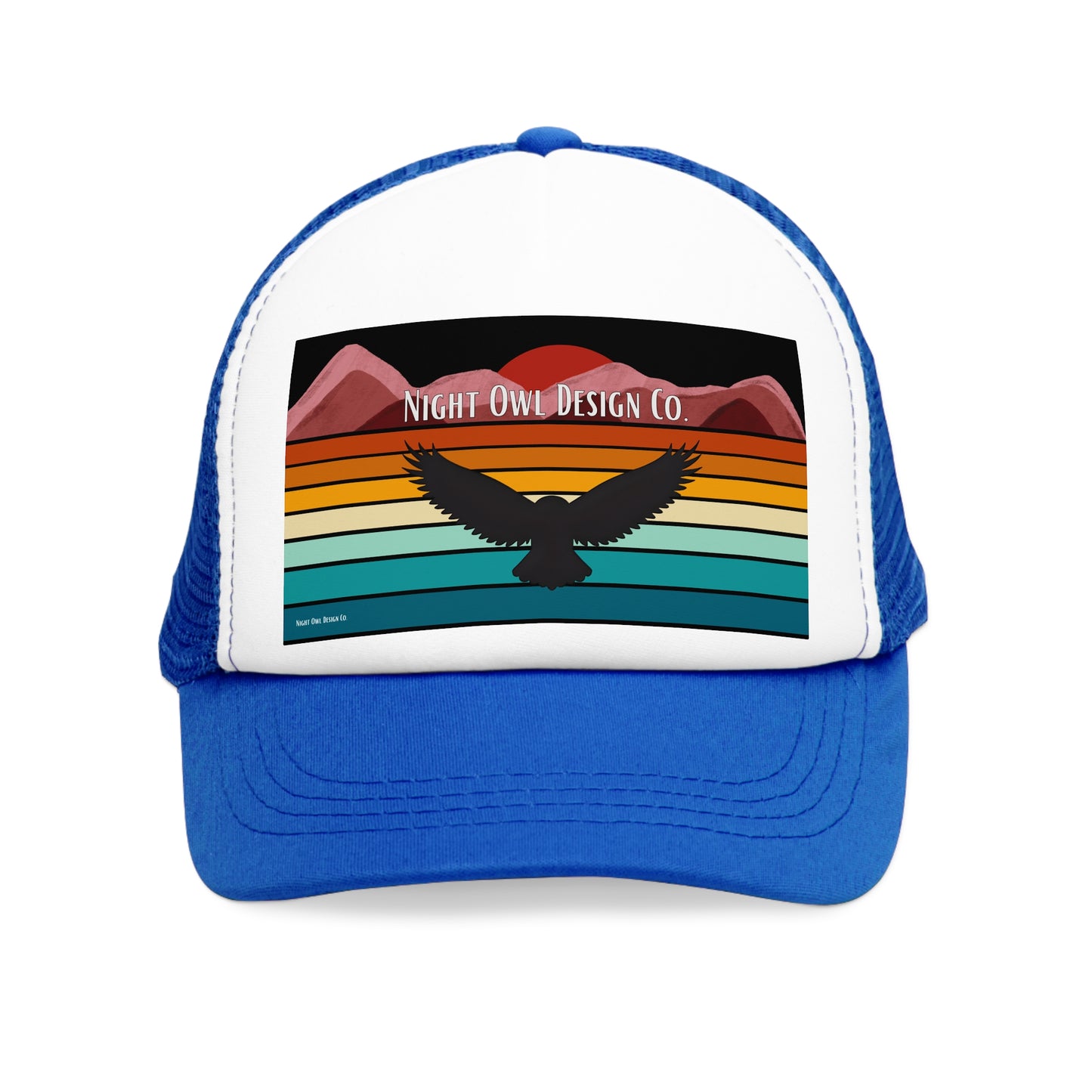 Night Owl Design Co. Retro Mountain Trucker Cap | Fun Outdoor Hat | Gift for Hikers, Adventurers, & Nature Lovers, Casual Wear, LGBTQ+ Pride