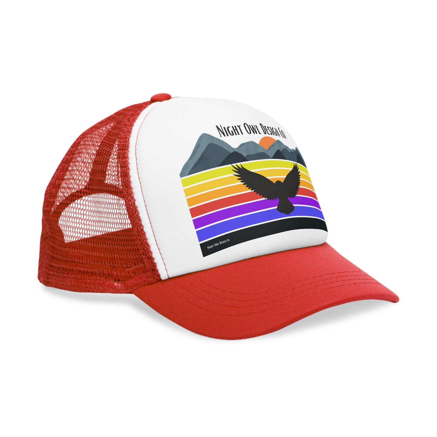 Night Owl Design Co. original Retro Mountain Trucker Cap | Fun Outdoor Hat | Gift for Hikers, Adventurers, & Nature Lovers, Casual Wear, LGBTQ+ Pride