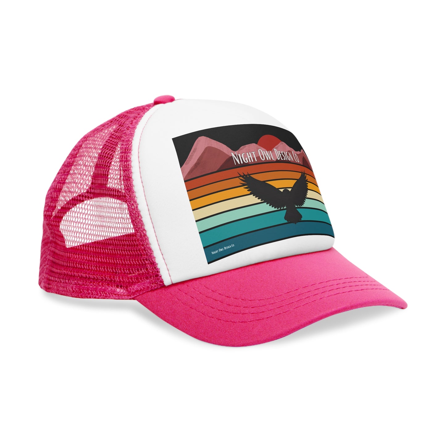 Night Owl Design Co. Retro Mountain Trucker Cap | Fun Outdoor Hat | Gift for Hikers, Adventurers, & Nature Lovers, Casual Wear, LGBTQ+ Pride