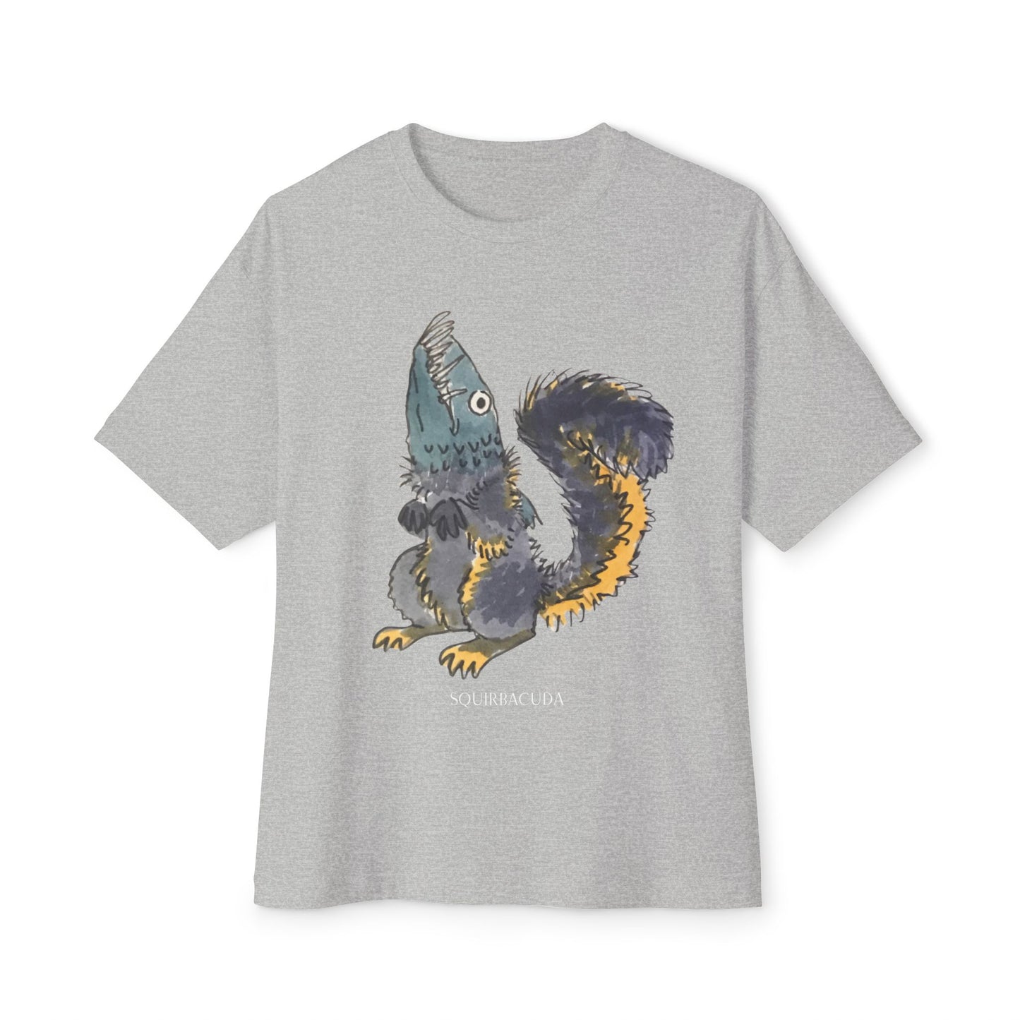 'Squirbacuda' Barracuda meets Squirrel original Design Cute Animal Graphic Boxy Tee, Unisex T-Shirt, Oversized Tee for Casual Wear, Perfect Gift for Animal Lovers, Humor Tee