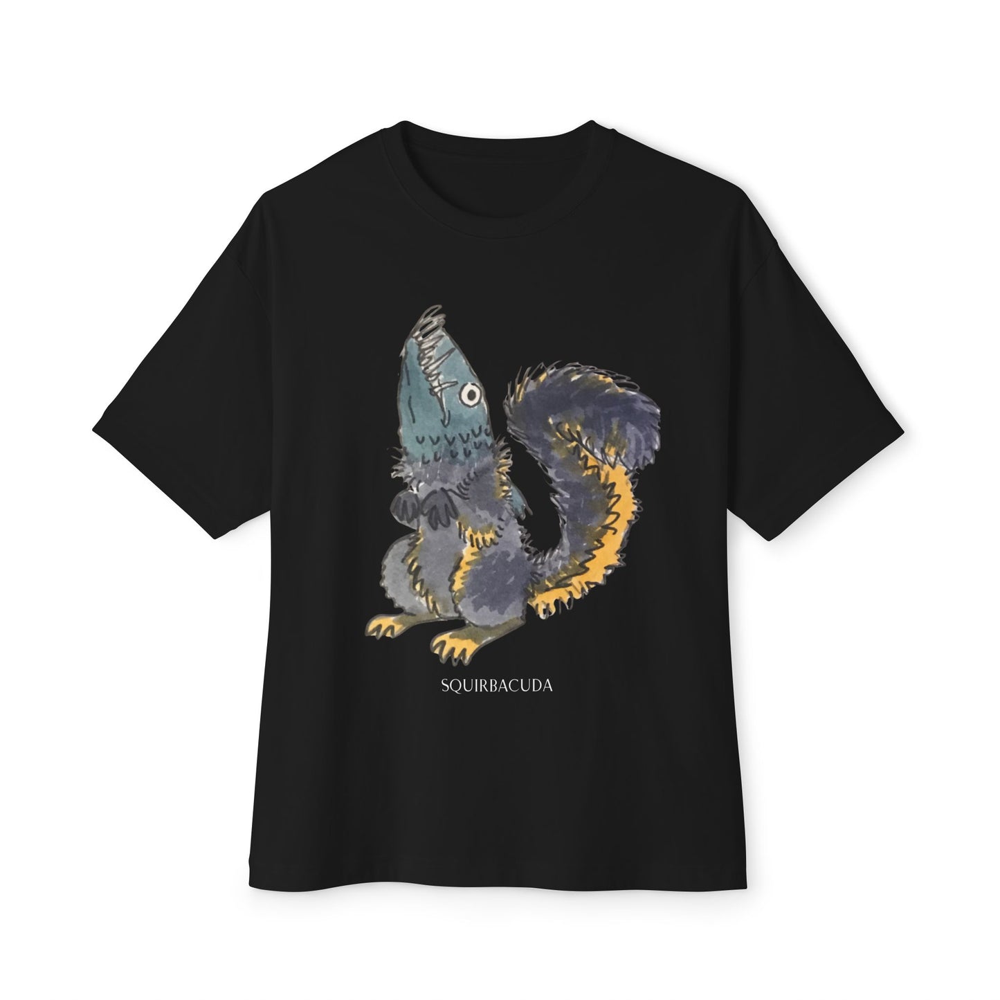 'Squirbacuda' Barracuda meets Squirrel original Design Cute Animal Graphic Boxy Tee, Unisex T-Shirt, Oversized Tee for Casual Wear, Perfect Gift for Animal Lovers, Humor Tee