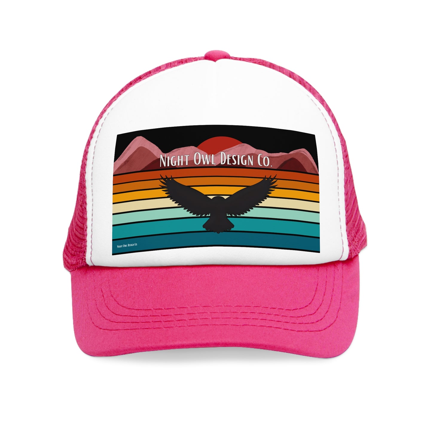Night Owl Design Co. Retro Mountain Trucker Cap | Fun Outdoor Hat | Gift for Hikers, Adventurers, & Nature Lovers, Casual Wear, LGBTQ+ Pride