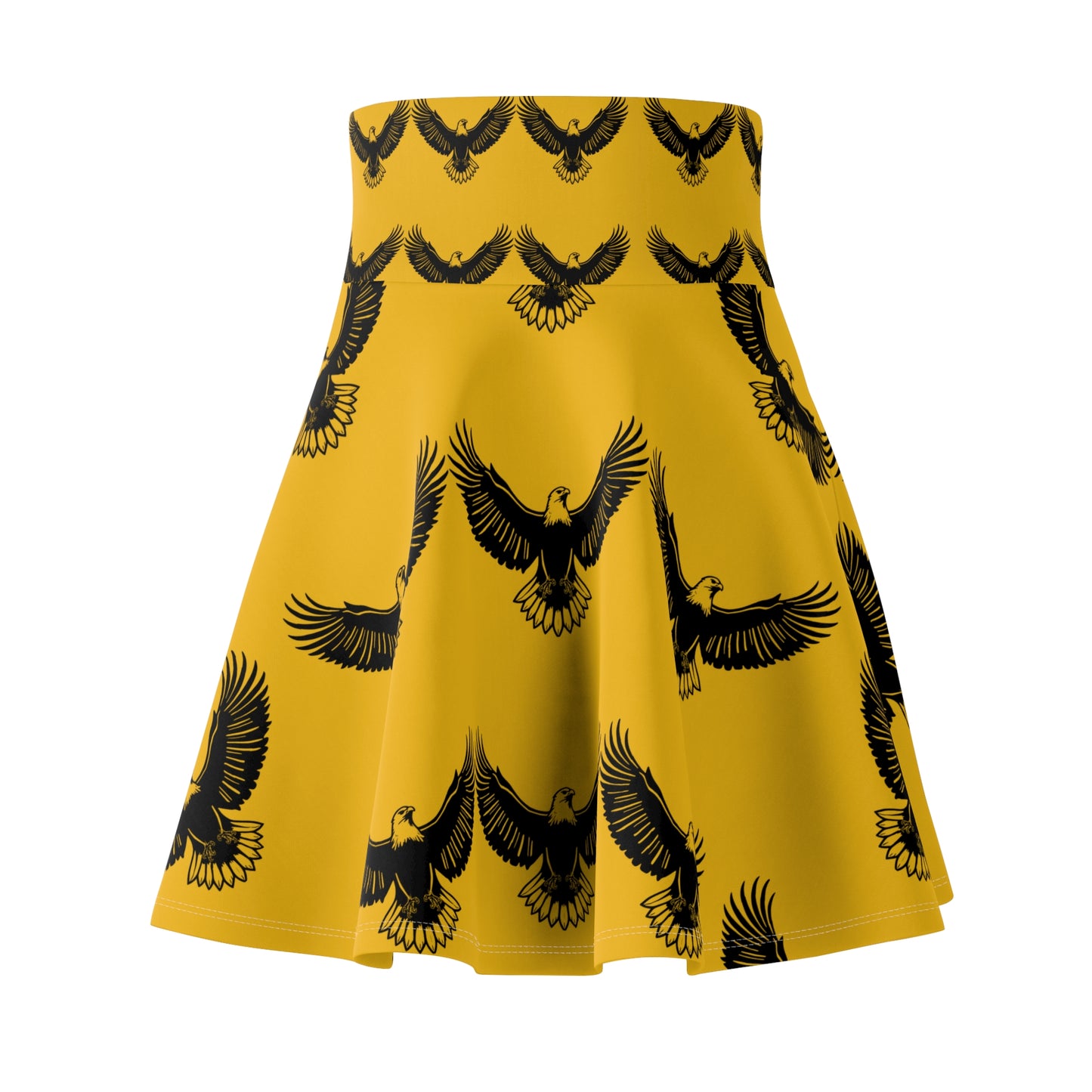 Golden Eagle Print Skater Skirt — Bold Yellow Bird Pattern, Retro Flared Mini for Casual & Fun