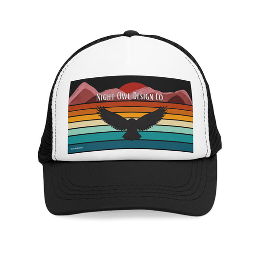 Night Owl Design Co. Retro Mountain Trucker Cap | Fun Outdoor Hat | Gift for Hikers, Adventurers, & Nature Lovers, Casual Wear, LGBTQ+ Pride