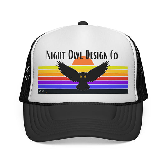Night Owl Trucker Hat — Retro Sunset Owl