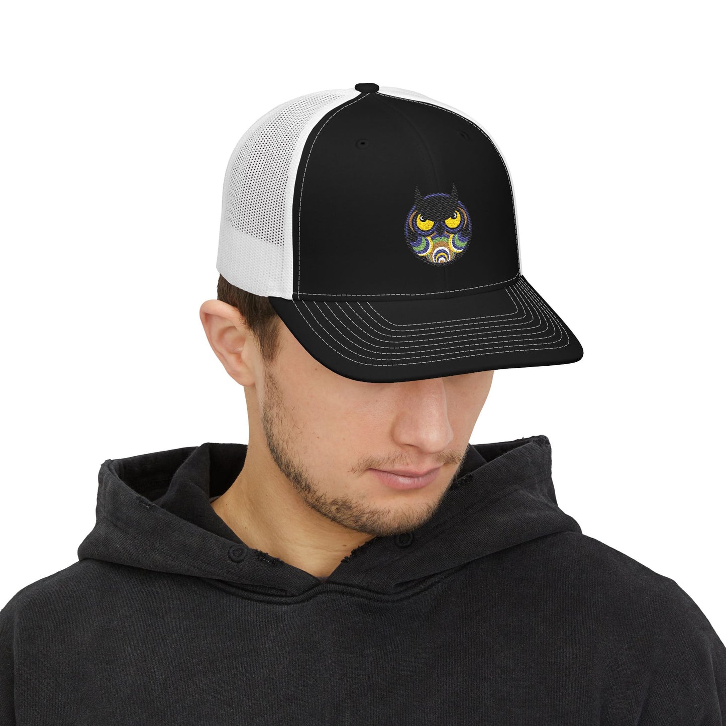 Embroidered Trucker Cap — Retro Night Owl Snapback