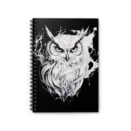 Owl Art Spiral Notebook, Creative Writing Journal, Black and White Sketch, Gift for Students, Unique Stationery, Note Taking