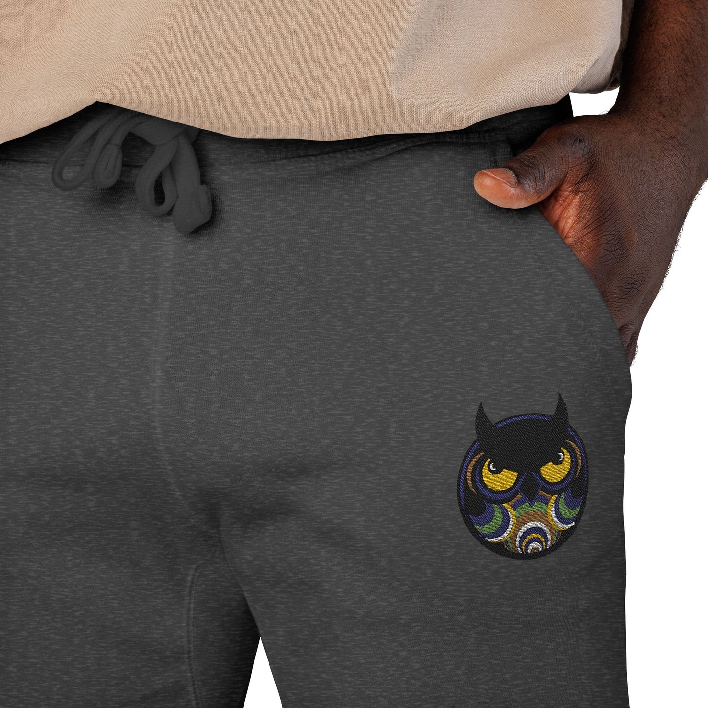 Cool Owl Embroidered Sweatpants — Original Owl Patch Fleece Joggers