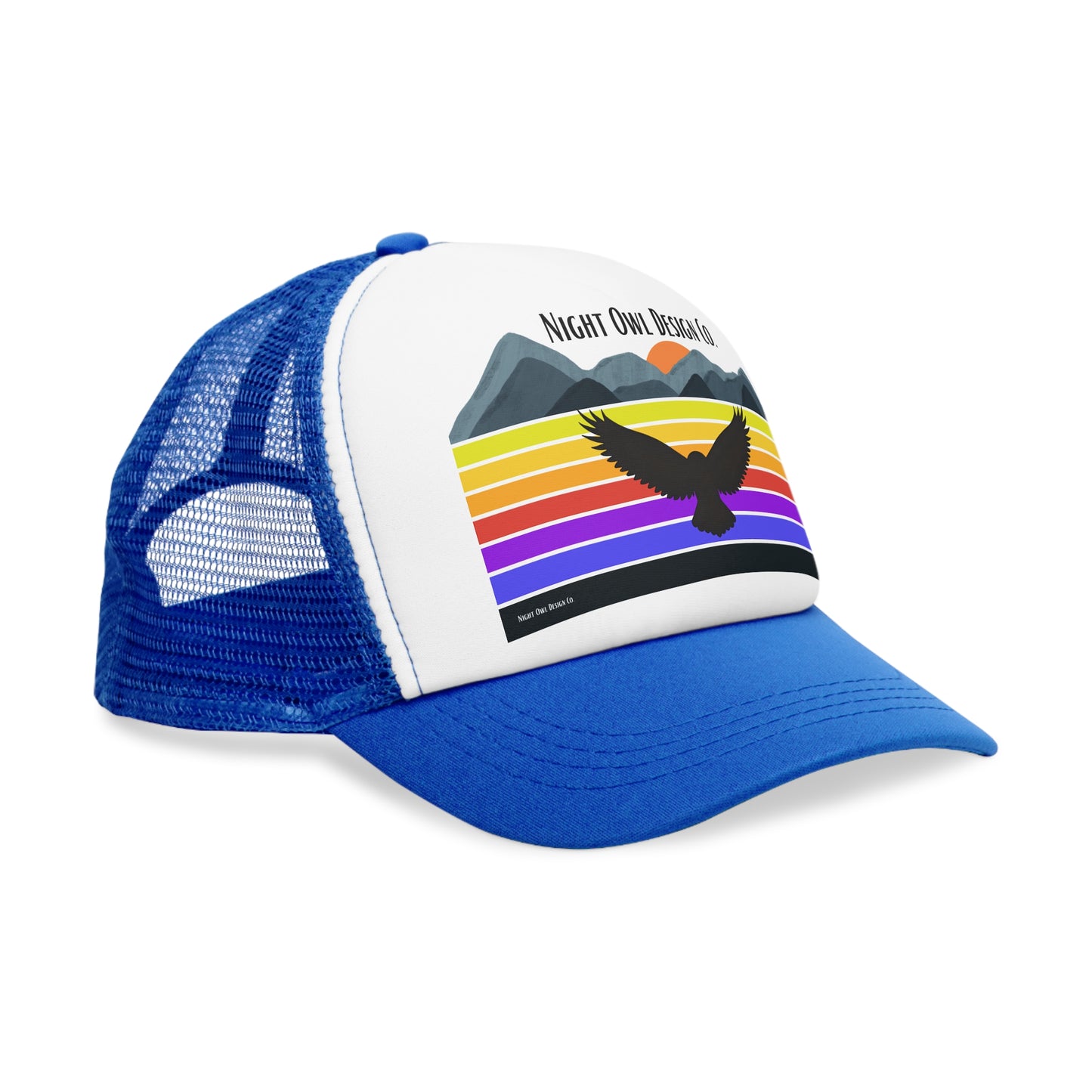 Night Owl Design Co. original Retro Mountain Trucker Cap | Fun Outdoor Hat | Gift for Hikers, Adventurers, & Nature Lovers, Casual Wear, LGBTQ+ Pride