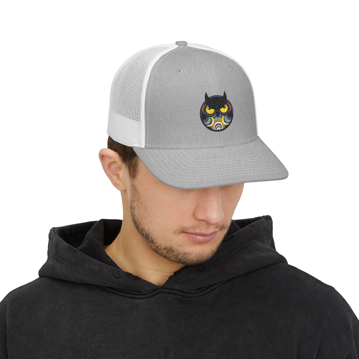 Embroidered Trucker Cap — Retro Night Owl Snapback
