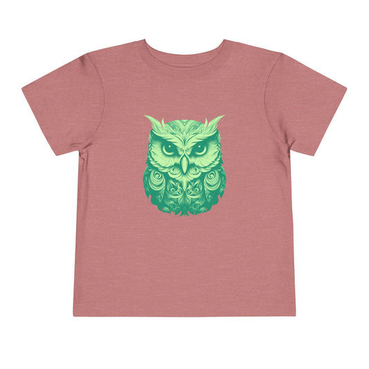 Toddler Tee - Green Botanical Owl Graphic Cute Kids Shirt