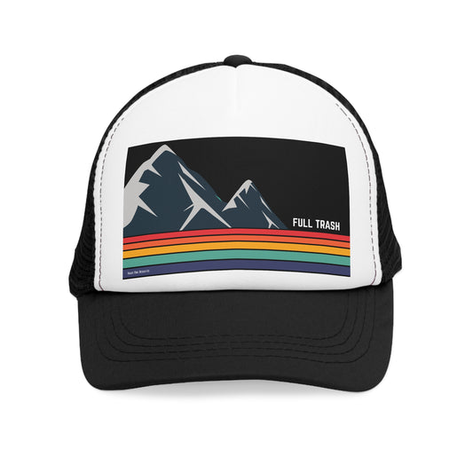 'Full Trash' Mountain Trucker Hat Retro Mountain Trucker Cap | Fun Outdoor Hat | Gift for Hikers, Adventurers, & Nature Lovers, Casual Wear, LGBTQ+ Pride