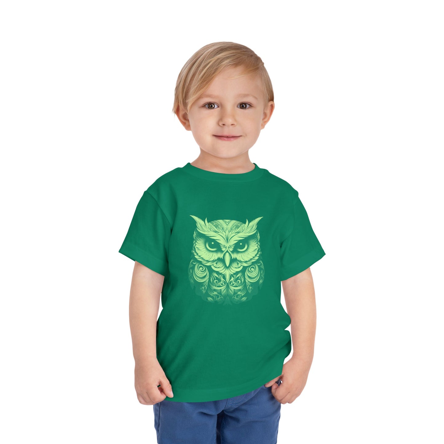 Toddler Tee - Green Botanical Owl Graphic Cute Kids Shirt