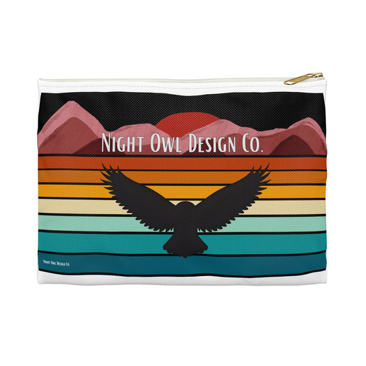 Sunset Owl Accessory Pouch - Travel Makeup Bag, Organizer for School, Gift for Nature Lovers, Cute Pencil Case, Boho Style Bag