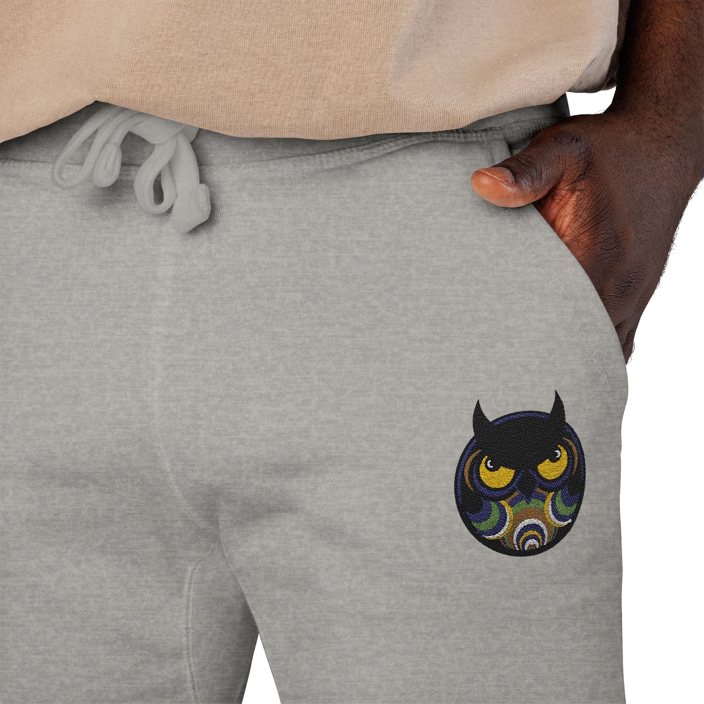 Cool Owl Embroidered Sweatpants — Original Owl Patch Fleece Joggers