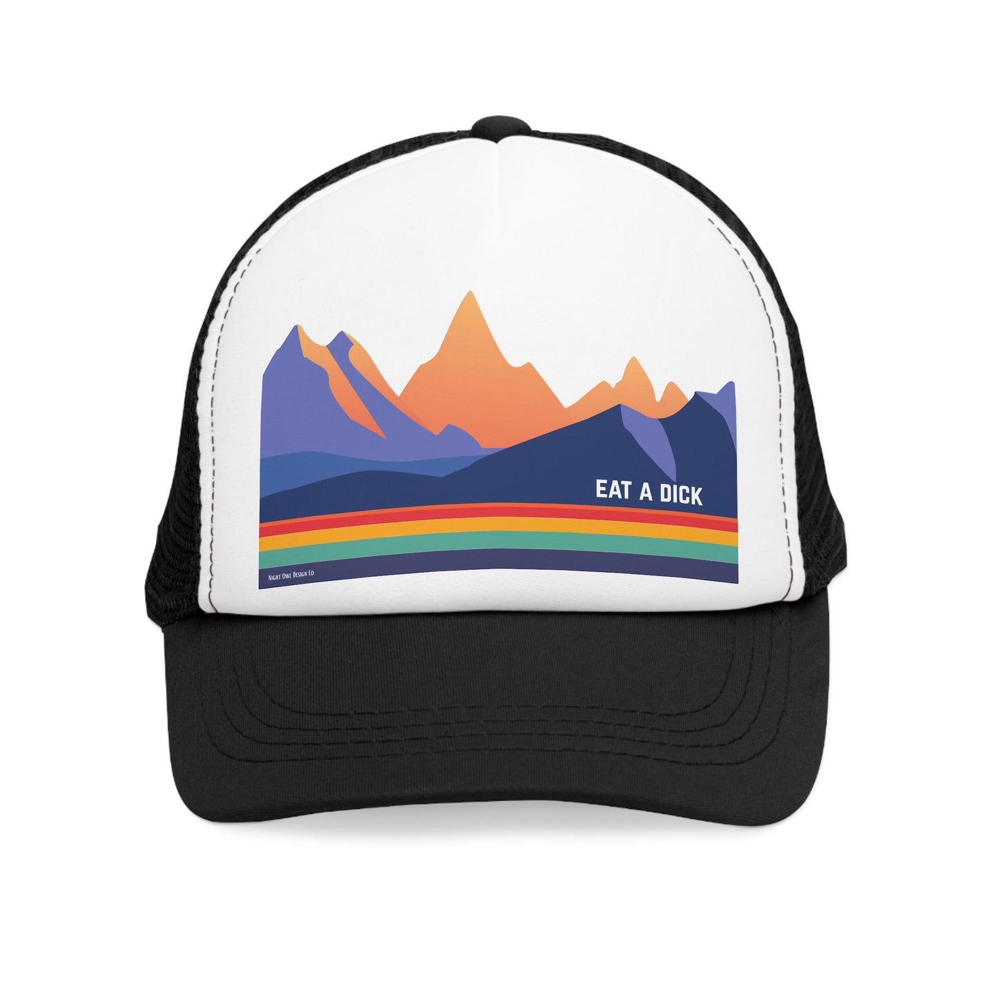 Eat a Dick Funny Retro Mountain Trucker Cap | Fun Outdoor Hat | Gift for Hikers, Adventurers, & Nature Lovers, Casual Wear, LGBTQ+ Pride