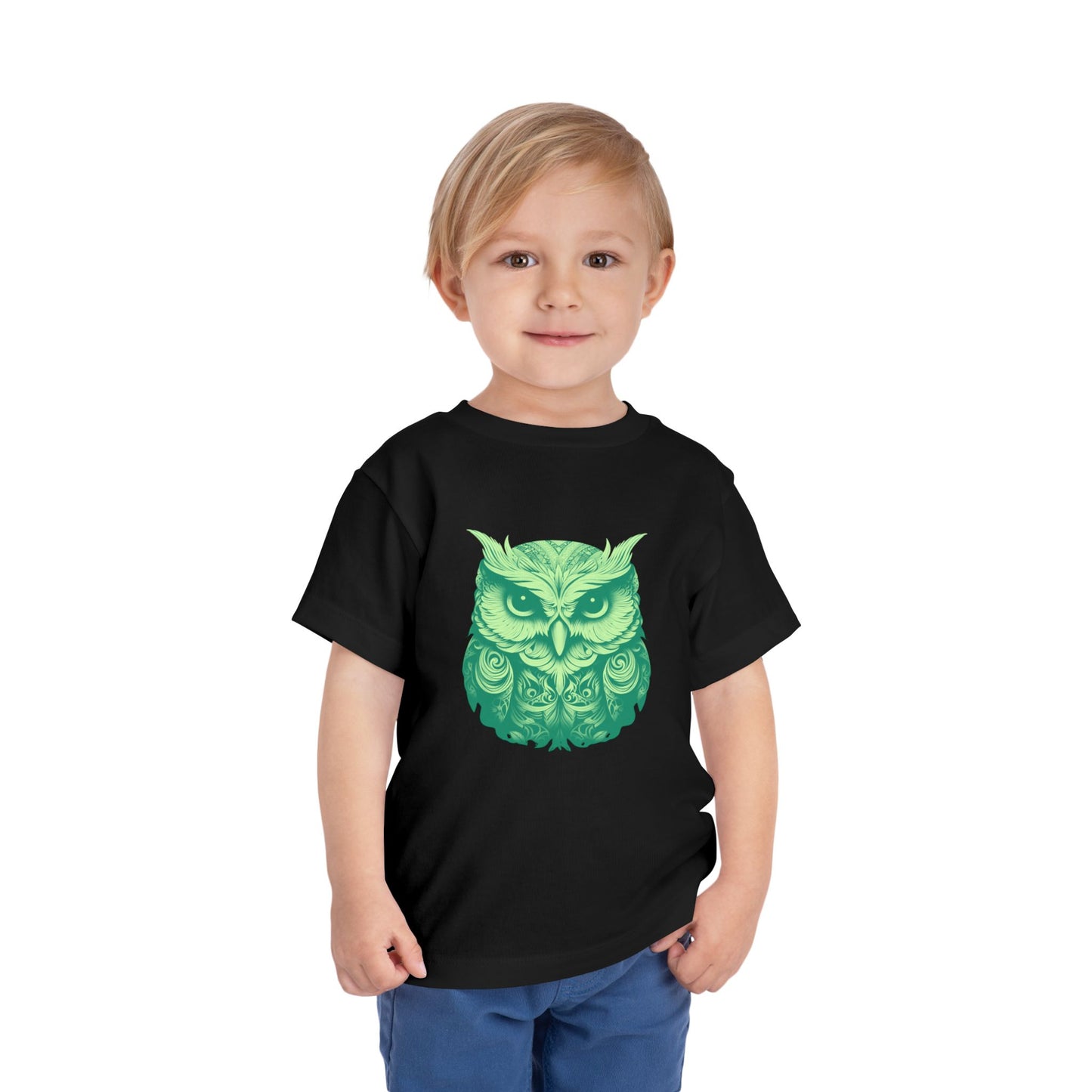 Toddler Tee - Green Botanical Owl Graphic Cute Kids Shirt