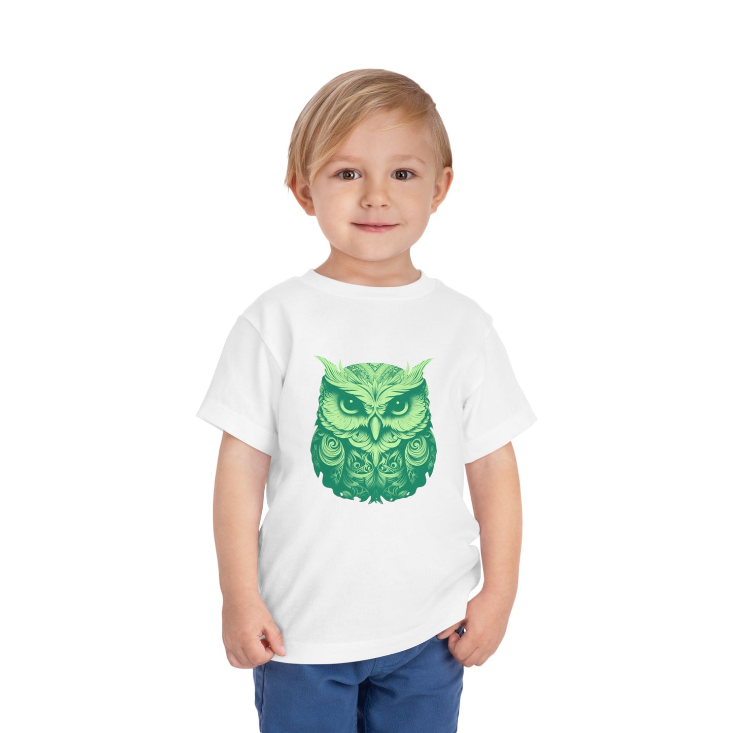 Toddler Tee - Green Botanical Owl Graphic Cute Kids Shirt