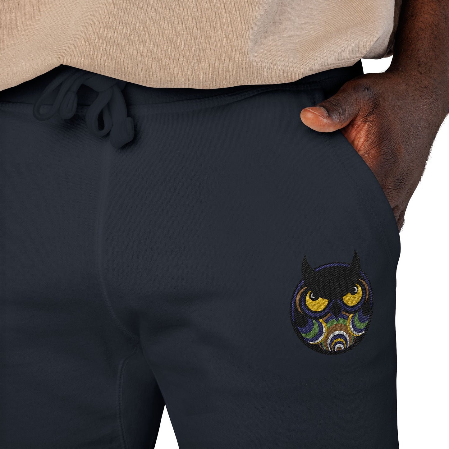 Cool Owl Embroidered Sweatpants — Original Owl Patch Fleece Joggers