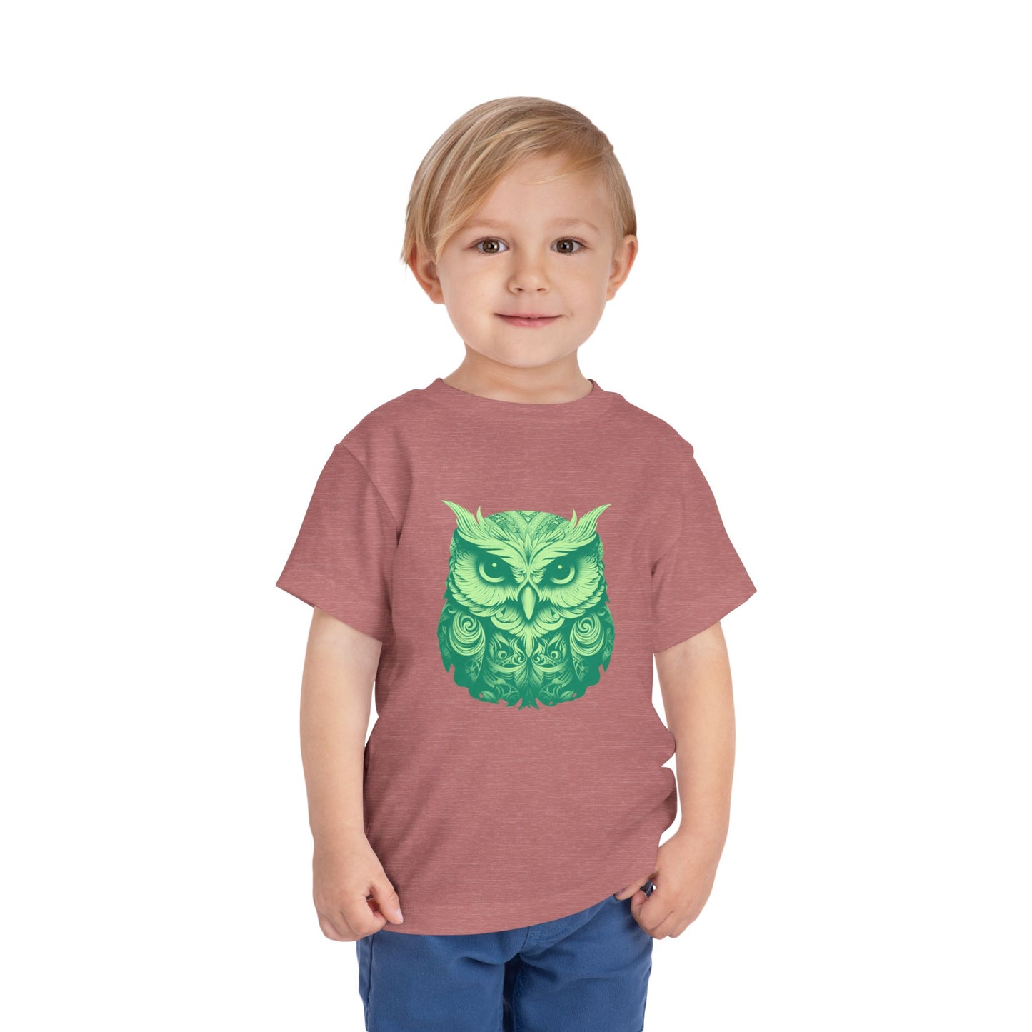 Toddler Tee - Green Botanical Owl Graphic Cute Kids Shirt