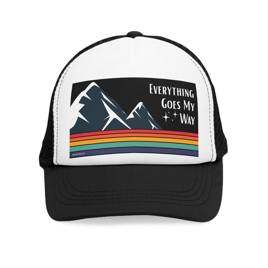 Manifestation Trucker Hat Funny Retro Mountain Trucker Cap | Fun Outdoor Hat | Gift for Hikers, Adventurers, & Nature Lovers, Casual Wear, LGBTQ+ Pride