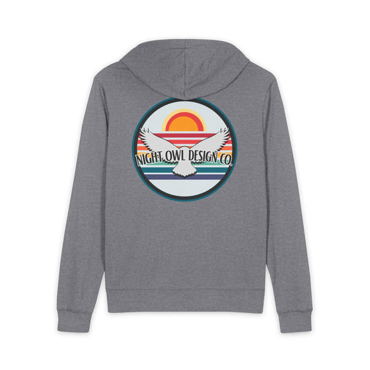 Night Owl Logo Full-Zip Hoodie — Nighttime Vibe Zip-Up for Late-Night Creatives