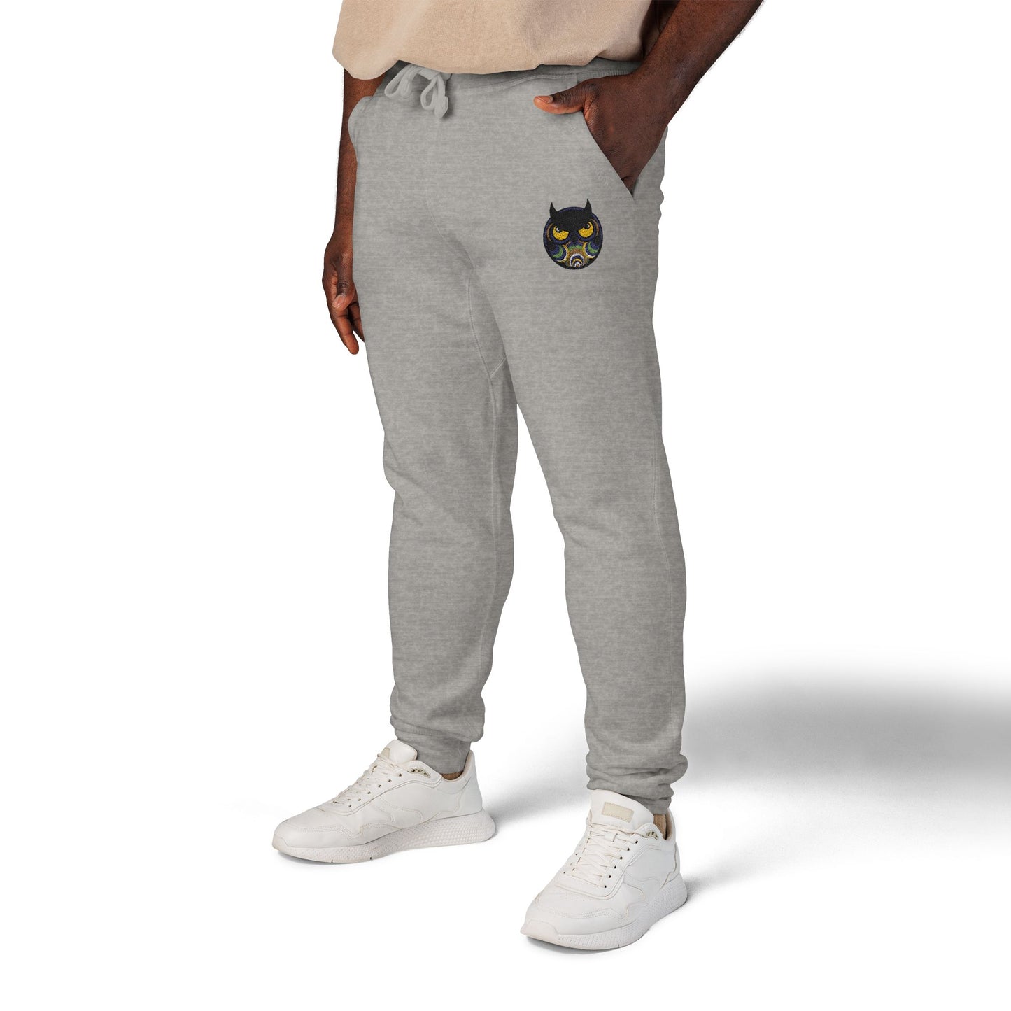 Cool Owl Embroidered Sweatpants — Original Owl Patch Fleece Joggers