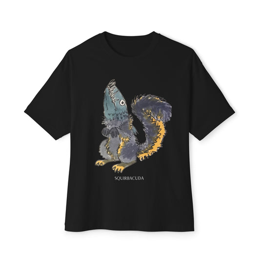 'Squirbacuda' Barracuda meets Squirrel original Design Cute Animal Graphic Boxy Tee, Unisex T-Shirt, Oversized Tee for Casual Wear, Perfect Gift for Animal Lovers, Humor Tee
